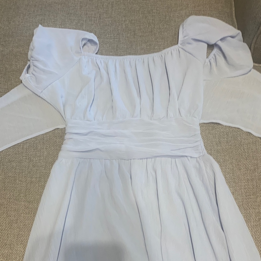 Chic Light Blue Puff Sleeve Mini Dress